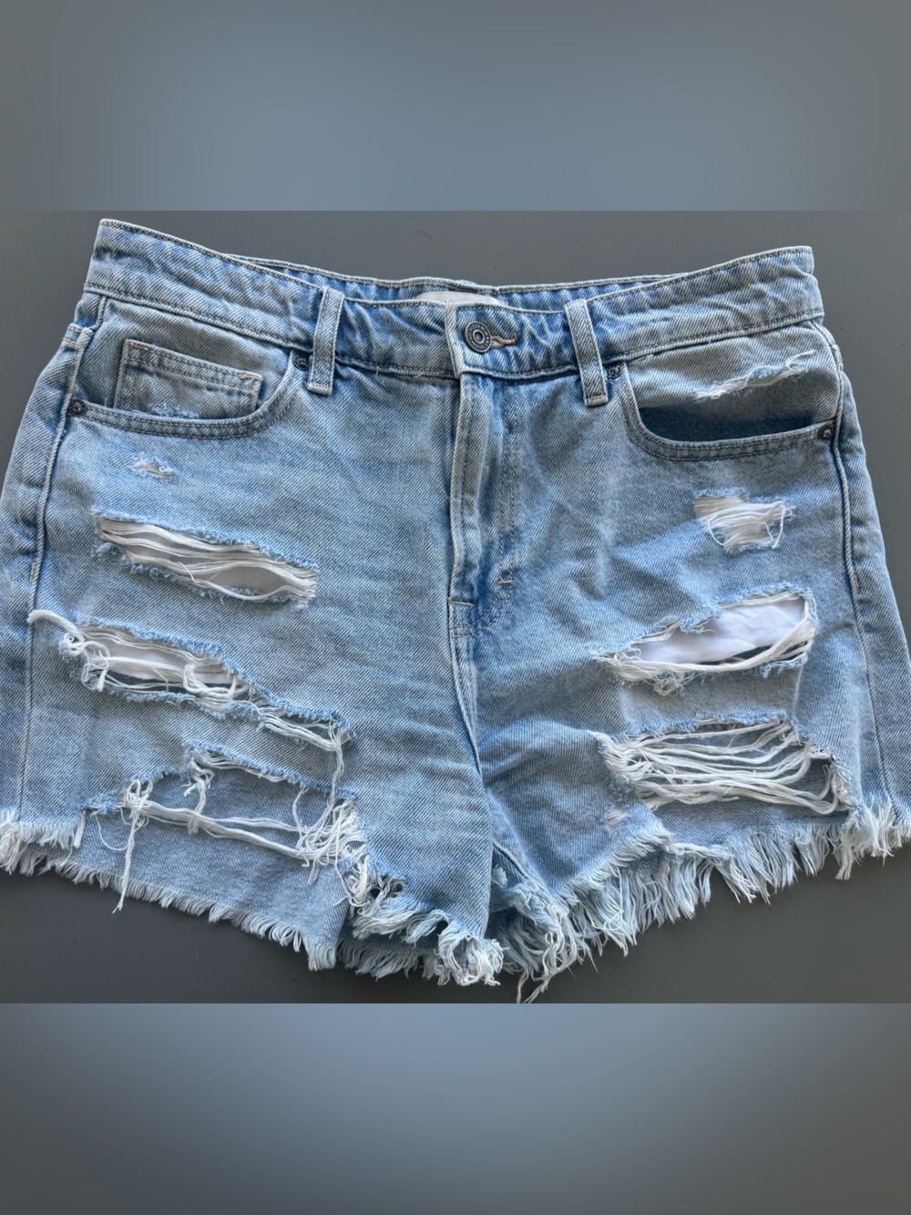 Light Blue Distressed Denim Cutoff Shorts for Women